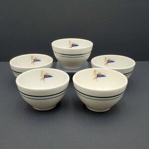 Walker China Blue Bands D Flag Custard Cups Alco Standard Sauce Condiment Bowls